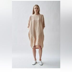 Black Crane Linen Cocoon Dress w pockets